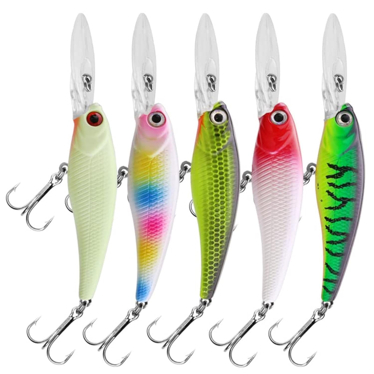 OriGlam 5pcs Minnow Fishing Lures Crankbaits, Hard Baits Swimbaits Fishing Tackle Topwater Hard Baits for Bass Trout Salmon