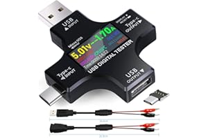 USB C Tester,KJ-KayJI 2 in 1 Tester Color Screen IPS Digital Multimeter(2024),Voltage,Cur,Pwr,Resistance,Elec,Temp,Capacity,Tme,Fast Charging,with USB Clip Cable Support PD2.0/PD3.0,QC2.0/QC3.0,BC1.2