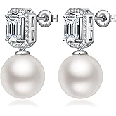 Jiahanzb 925 Sterling Silver Pearl Earrings for Women, 12MM Simulated Pearl Jewelry Gift for Her