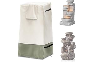 RILEYTEE Garden Fountain Cover, Outdoor Heavy Duty Waterproof Dustproof Winter Cover for Cascading Bowls and Stacked Stones with Zipper and Drawstring, Beige