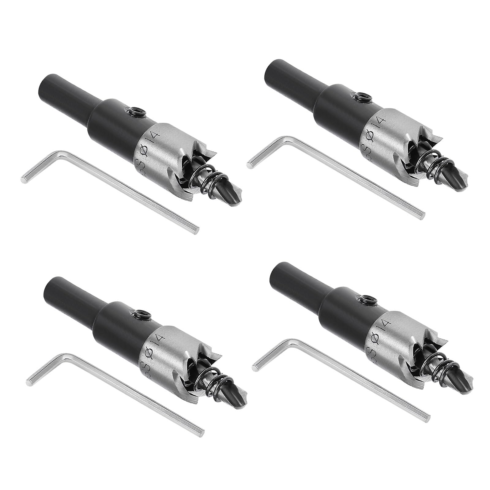 Kozelo 4pcs Hole Saws - [14mm] HSS (High Speed Steel) 4341 Drill Bits Hole Cutters for Stainless Steel Aluminum Metal Wood Plastic Use, Triangular Shank