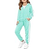Haloumoning Girls 2 Piece Outfits Sweatsuit Kids Athletic Zip Up Hoodie and Sweatpants Clothing Sets 5-14Y