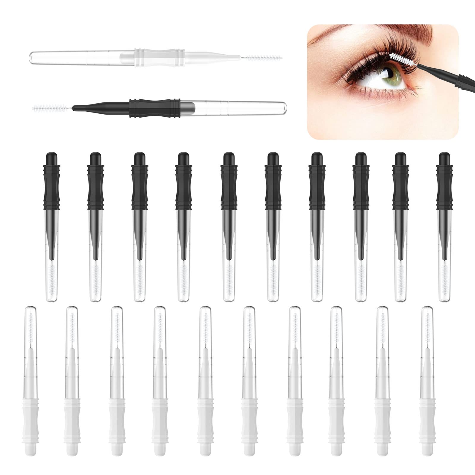 20 Pcs Micro Eyebrow Brush With Cap,Eyebrow Spoolie Brush Micro Lamination Brush 2 Size Multifunctional Spooly Lash Mascara Comb for Eyelash Lift Extensions Brow Clean(White,Black) — image 1
