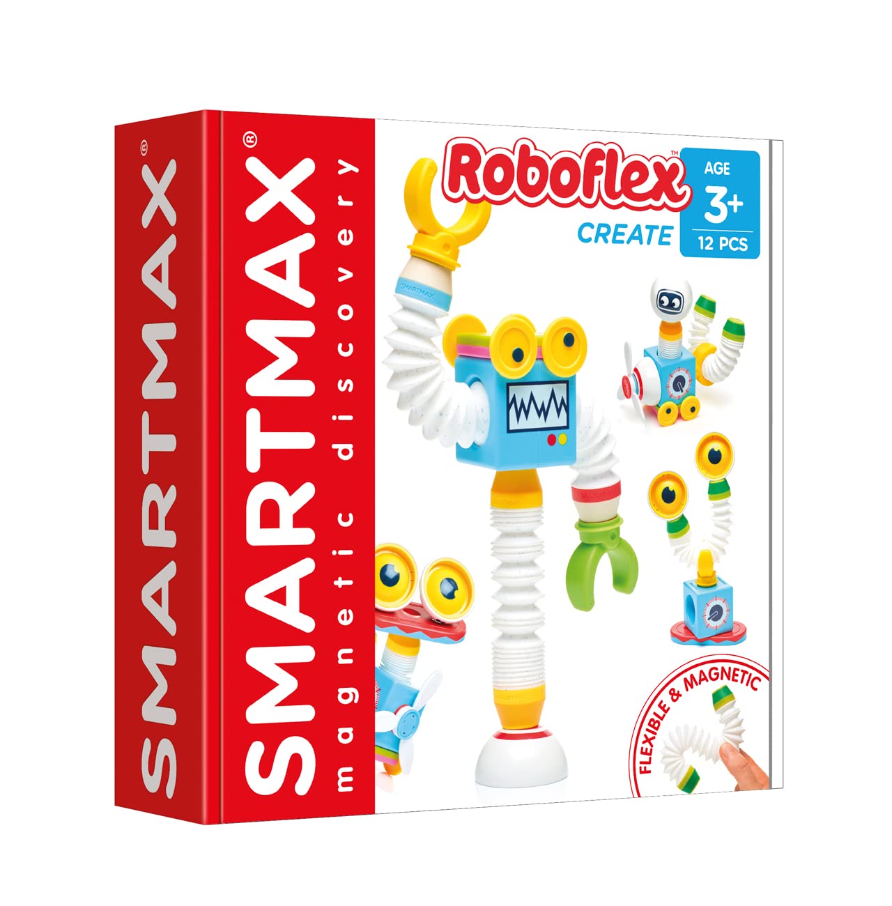 SmartGames SmartMax - Roboflex Create, Toys Children 3 Years or More, Flexible and Magnetic, Gifts for Babies,12 Pieces,White