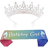 Birthday Sash and Tiara Kit Birthday Girl Sash and Birthday Queen Rhinestone Crown Colorful Sash and Colorful Crystal Tiara for Birthday Party Supplies and Decorations Birthday Gifts