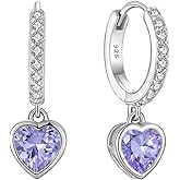 Starchenie Heart Dangle Drop Earrings for Women 925 Sterling Silver Hoop Huggie Earrings Birthstones Jewelry Gift