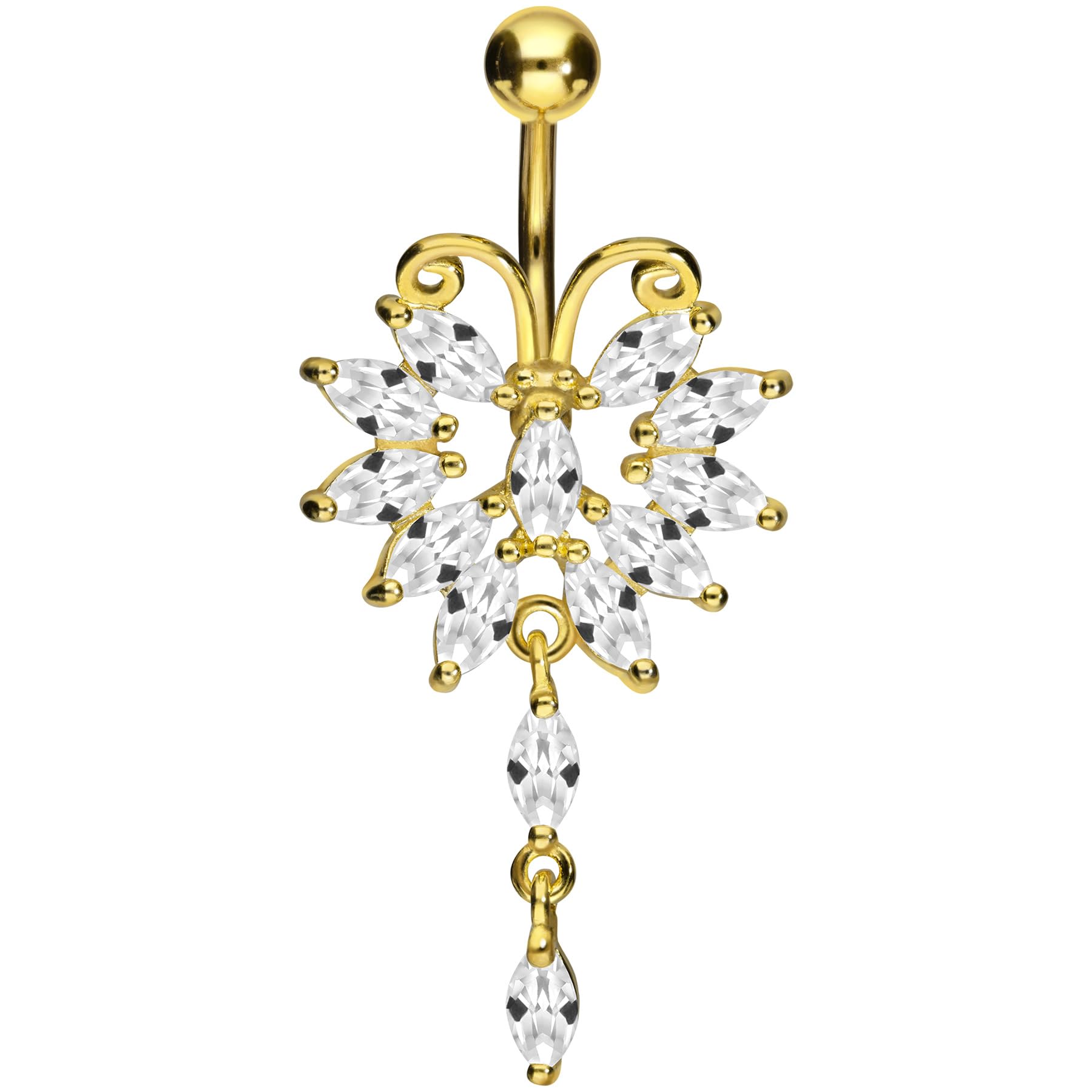 PIERCINGLINE 316L Surgical steel belly button ring dangle with brass design BIG BUTTERFLY Navel Ring Belly Piercing