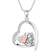 Cargari Animal Necklace 925 Sterling Silver Fox/Sheep/Axolotl/Bee/Deer/Otter Heart pendant Necklace Animal Jewelry Gift for Women Animal Lovers