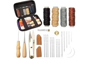 ccHuDE 28 Pcs Leather Repair Sewing Kit Thread Cord Stitching Needles Sewing Awls Tape Measure Basic Sewing Tools for Carpet Shoes Backpack Repair