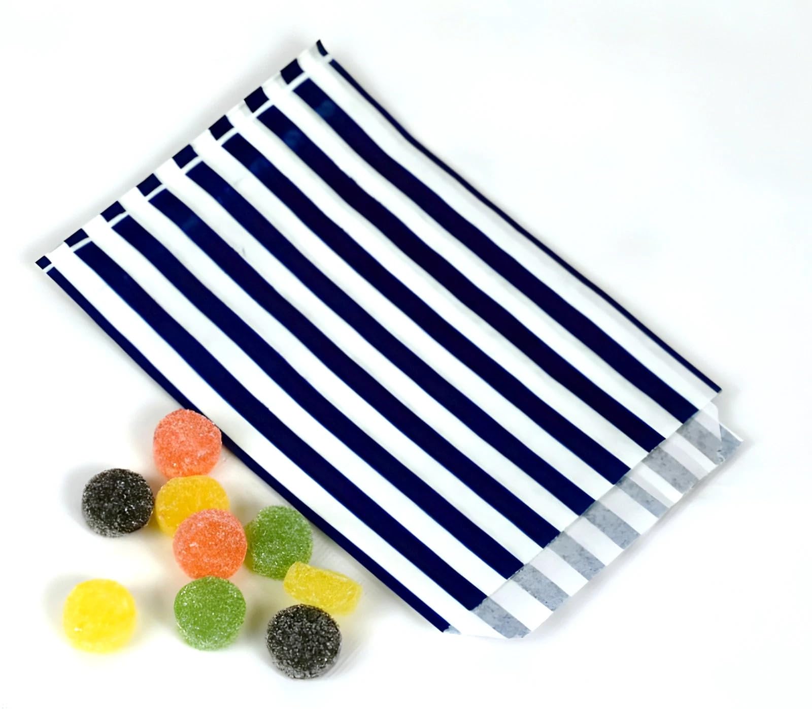 100 5" x 7" Striped Candy Sweet Paper Bags | Wedding Buffet Favour Cake Gift Pick n Mix Shop | Premium Quality UK Made (Blue, Qty: 200 Bags) โ image 1