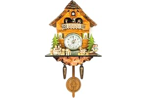 JOONIEHOUSE Decorative Kids Clock Cuckoo Style Wall Clock with Swinging Pendulum, No Cuckoo Bird No Chiming, Creative Wall Clock for Boys & Girls (Chalet-02)