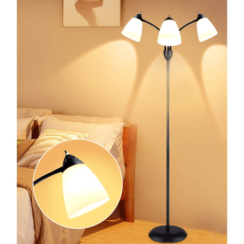 Depuley 3-Light Floor Lamp, Modern LED Standing Floor Lights with E27 Bulbs Base, Adjustable Reading Light for Bedroom, Living Room, Library, Office, Matt Black(Bulb Not Include)