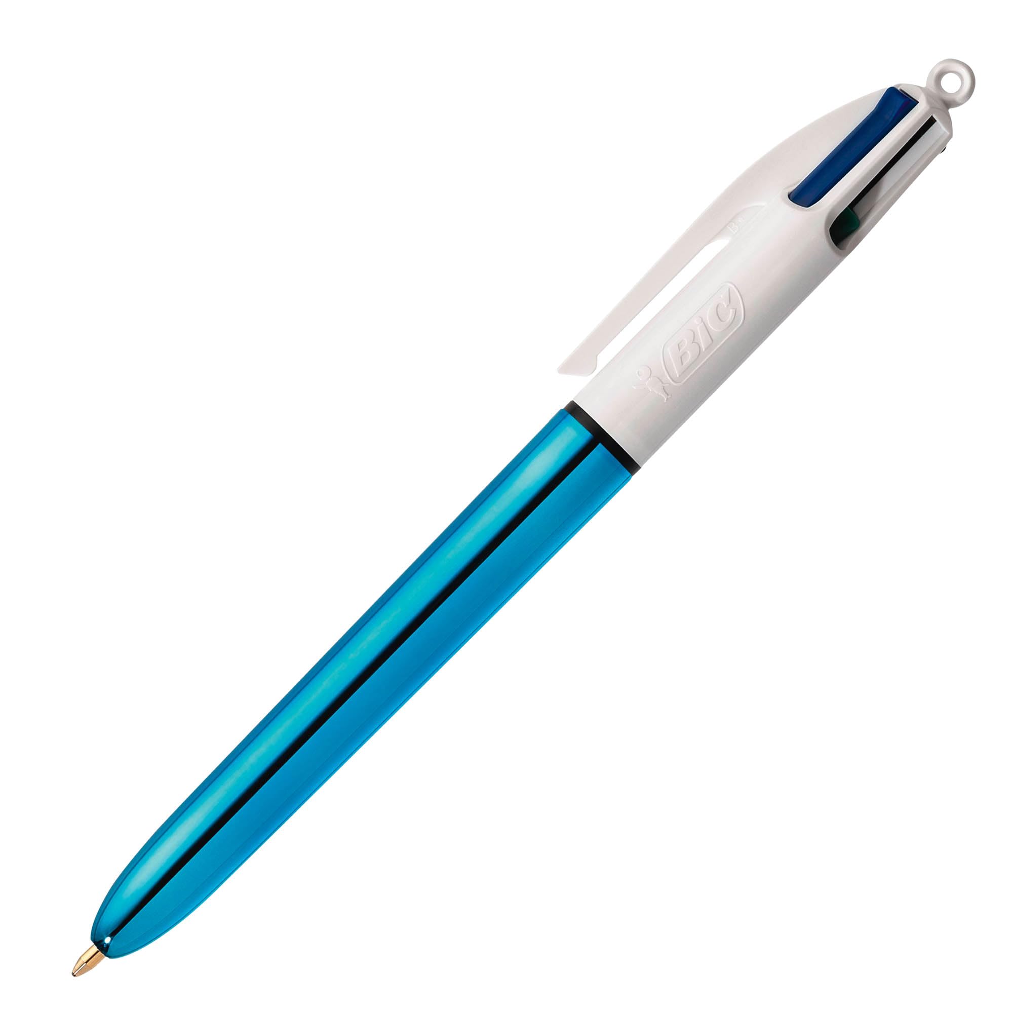BIC - 1 pen 4 colours shine – white/metallic blue barrel – 4 classic colours