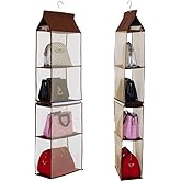 Detachable 4 Compartment Pouch Hanging Handbag Organizer Clear Purse Bag Storage Holder Wardrobe Closet Space Saving Organizers System for Living Room Bedroom(Pack of 2 Brown)