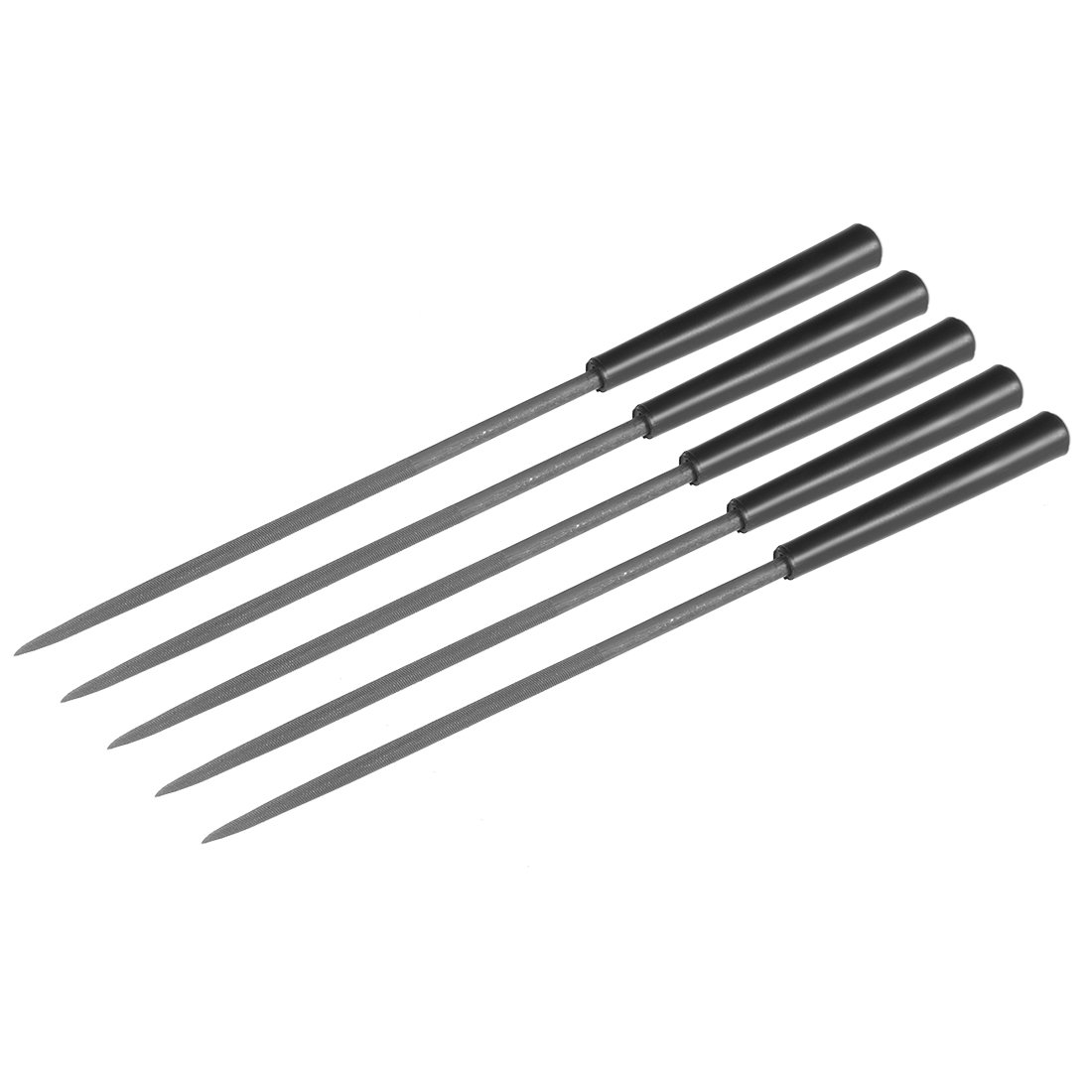 sourcing map 5Pcs Second Cut Steel Round Needle File with Plastic Handle, 3mm x 140mm