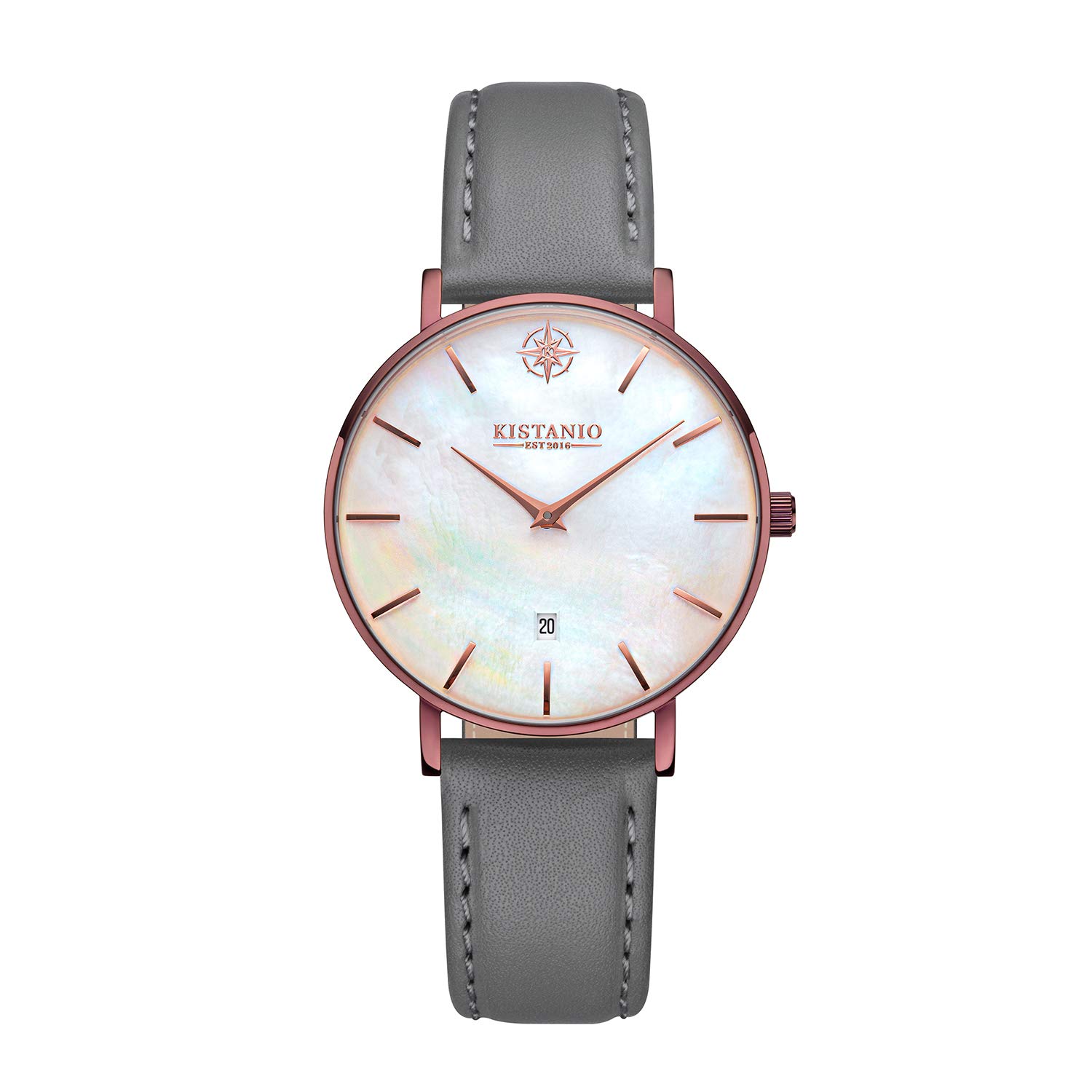 Kistanio Petit MO-PM-L-GR Women's Watch with Leather Strap Mocca Mother of Pearl Sapphire Glass Analogue