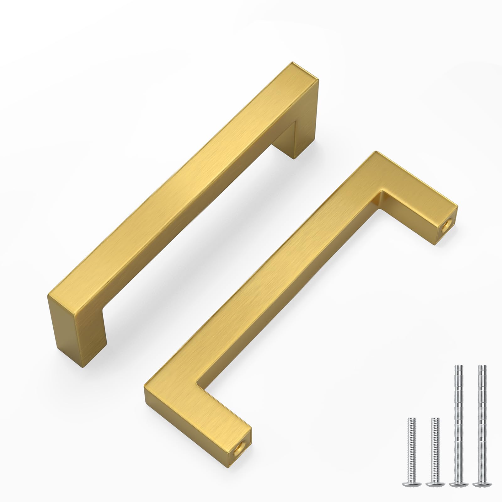 LONTAN 20 Pack Gold Drawer Handles 96mm Square Gold Kitchen Cupboard Handles Wardobe Bathroom Stainless Steel Kitchen Drawer Pulls