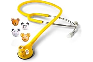 SCIAN Real Working Stethoscope - 5 Interchangeable Cartoon Heads, Professional Quality for Doctors, Nurses, Clinicians and Home Use with Multiple Colors(Yellow)