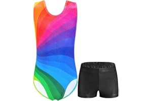 Domusgo Girls Gymnastics Leotards Set One Piece Sleeveless Tumbling Outfits with Matching Shorts Size 5-12 Years Old