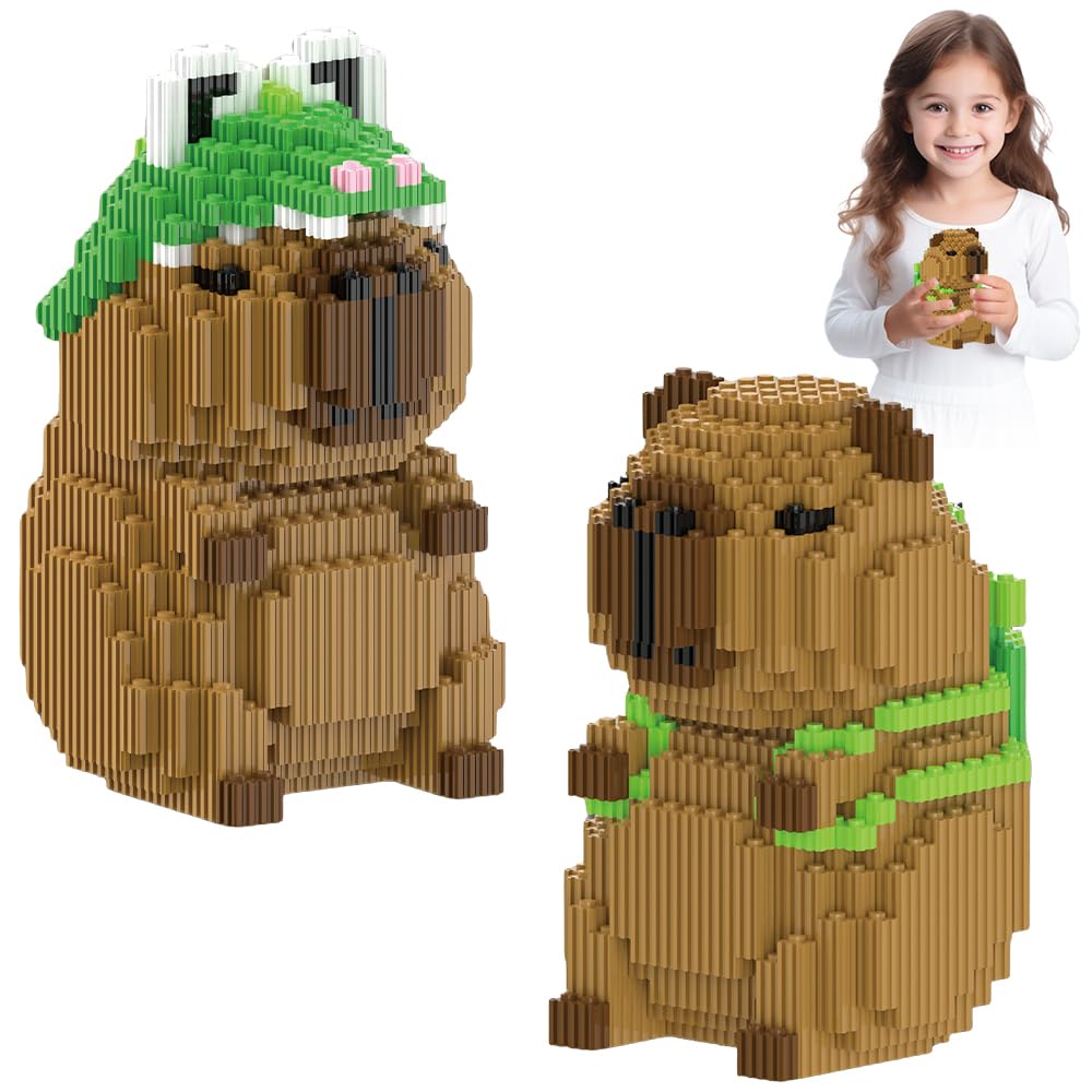 KBIBCK 2PCS Capybara Building Blocks, Cartoon Mini Building Blocks, Cute Animals Building Bricks for Pressure Relief Party Birthday Gift (1606Pcs + 1723Pcs)