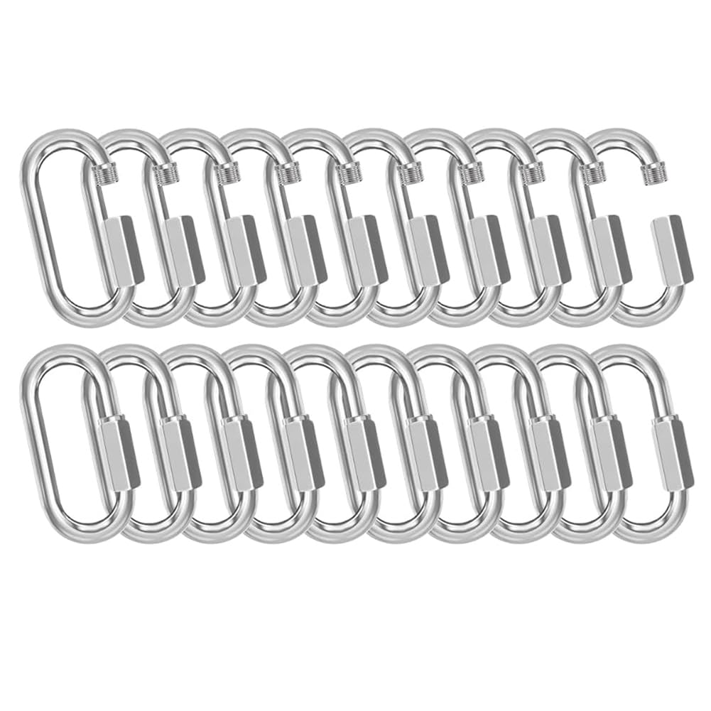 Blisfulhoks M6-20Pcs Quick Links Chain Connectors, 1/4In Galvanized Chain Locking Carabiners Hooks, 620LBS Heavy Duty Thread Clips