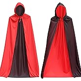ONESWI Unisex Christmas Halloween Witch Party Reversible Hooded Adult Vampires Cape Cloak Double Face Red Black Hooded Cloak