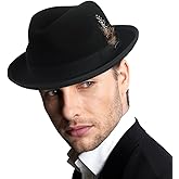 HISSHE Men's Wool Fedora Hats Women Felt Trilby Derby Hat with Feather