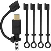 Cozy USB C Cable Dust Caps with Tether, Protection from Oxidation, Portable Travel Adapter Cover, Black, 5-Piece