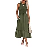 ANRABESS Women Midi Dresses 2026 Summer Casual Sleeveless Sundress High Neck Tank Top Racerback Flowy Beach Dress & Pockets