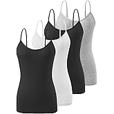 Air Curvey 4 Pack Camisole Tops for Women Basic Undershirt Tanks Adjustable Spaghetti Straps Camis Seamless Soft Layering Top