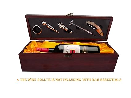 Msa Jewels Wine Box Set with Tools, Bar Accessories, Wine Presentation Box, Anniversary Ceremony Housewarming Favor Wine Gift Box Pack of 1 (Brown)