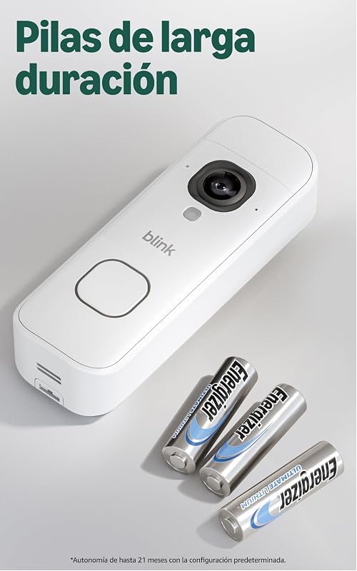 Videotimbre 2K+ con pilas (últ. generación) | Vista de cuerpo entero | Audio mejorado | IP65 | Pilas de larga duración | Instalación sencilla | Módulo de sincronización no incluido (blanco)