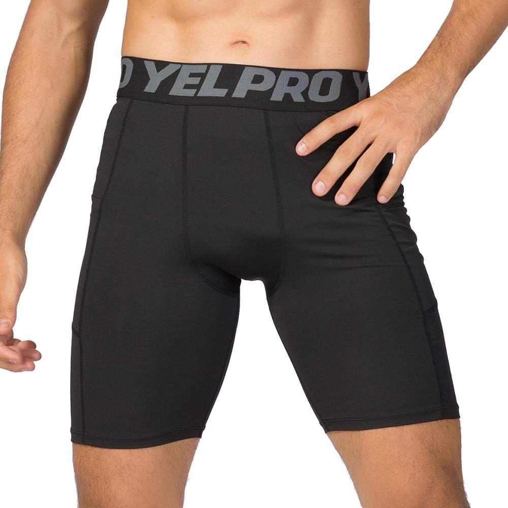 Lixada Men's Compression Shorts Pants Sports Baselayer Tights Active Workout Underwear Leggings with Pockets : Clothing