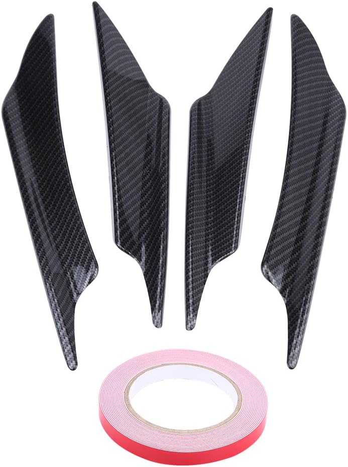 Qiilu Front Bumper Lip Splitter Fins Body Spoiler Canards Exterior Trim 1 Set Universal Fit Carbon Fiber