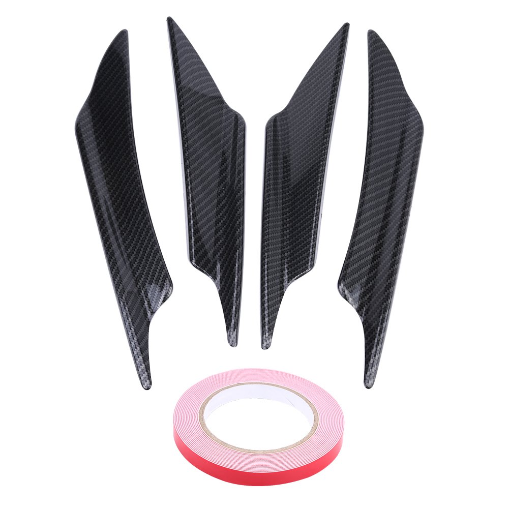 4Pcs Car Front Bumper Lip Spoiler Fins Canards Trim Kit Universal ABS Carbon Fiber Car Body Front Bumper Splitter Fins with Adhesive Tape(Carbon Fiber)