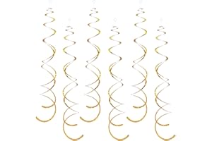 PIGETALE 30 Pieces Gold Hanging Swirl Decorations Sparkle Golden Plastic Streamers Ceiling Decorations Wedding Bachelorette Baby Shower Birthday Party Anniversary Graduation Christmas New Year Decorations