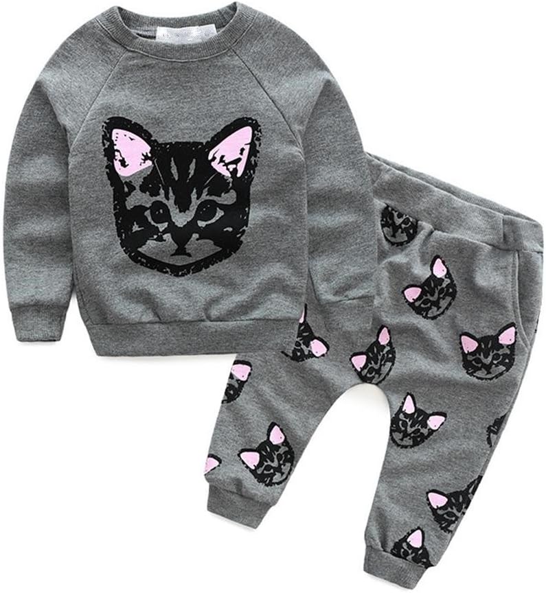 pusekyToddler Kids Baby Girls Outfit Clothes Cute Cat Sweatshirt Tops & Pants Tracksuit Outfits Set