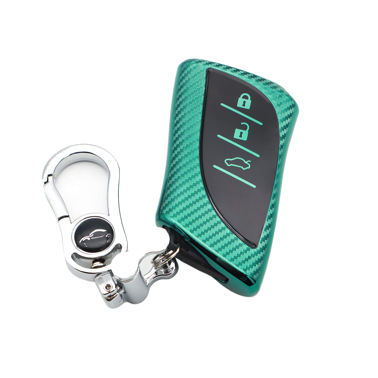 M.JVisun Soft Carbon Fiber Finish Car Key Fob Cover For Lexus ES200 ES250 ES260 ES300h ES350 GX460 LC500 LC500h LS350 LS500 LS500h LX600 NX300h UX200 UX250h UX260h TPU Case With Keychain - Green