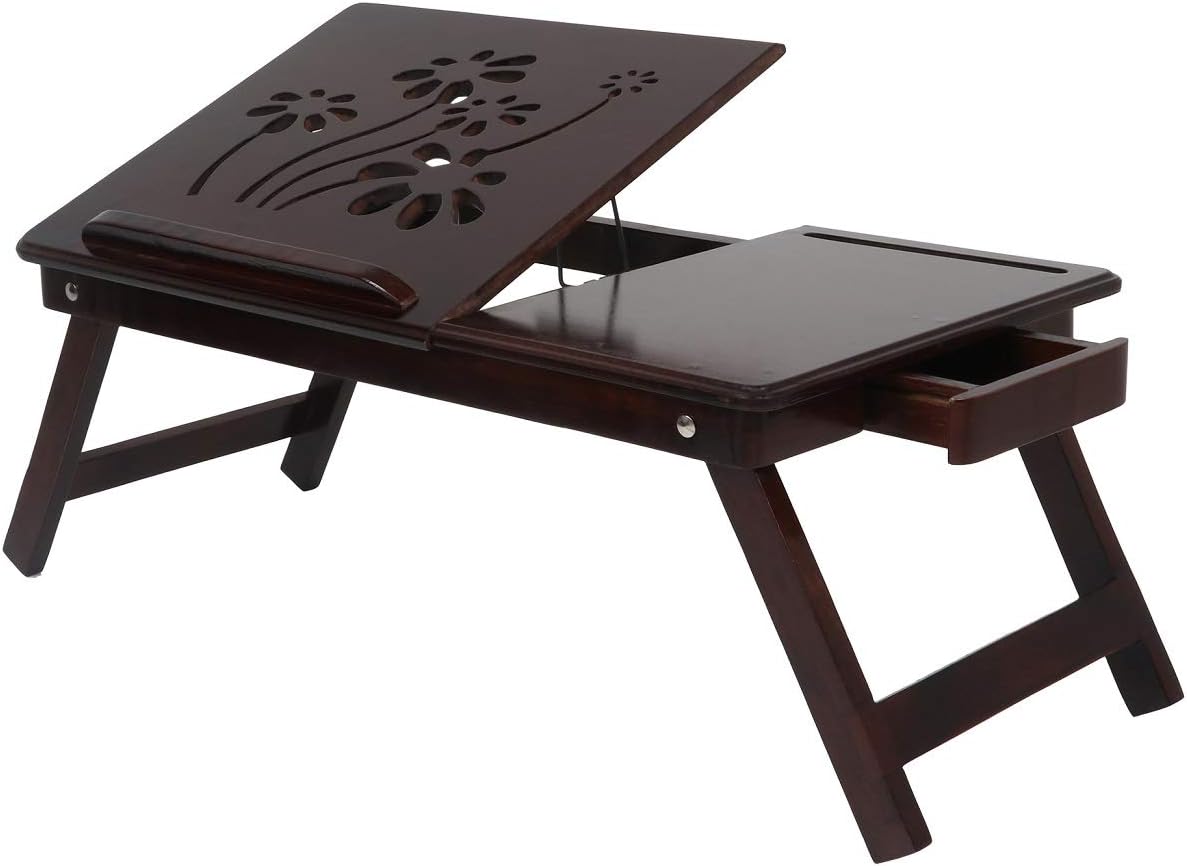 Vudy Laptop Desk Foldable Bed Table Flip Top with Drawer, Foldable Legs