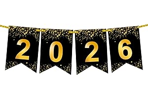 KatchOn, Large New Year Banner 2026 Sign-8 Feet, No DIY | Black and Gold Banner 2026| New Years Decorations 2026| New Years Eve Party Supplies 2026 | Black, Gold 2026 Banners for Nye decorations 2026
