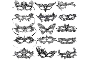 Mesee 15 Pcs Masquerade Masks, Venetian Eyemask Sexy Woman Lace Mask for Halloween Carnival Costume Party Ball Cosplay