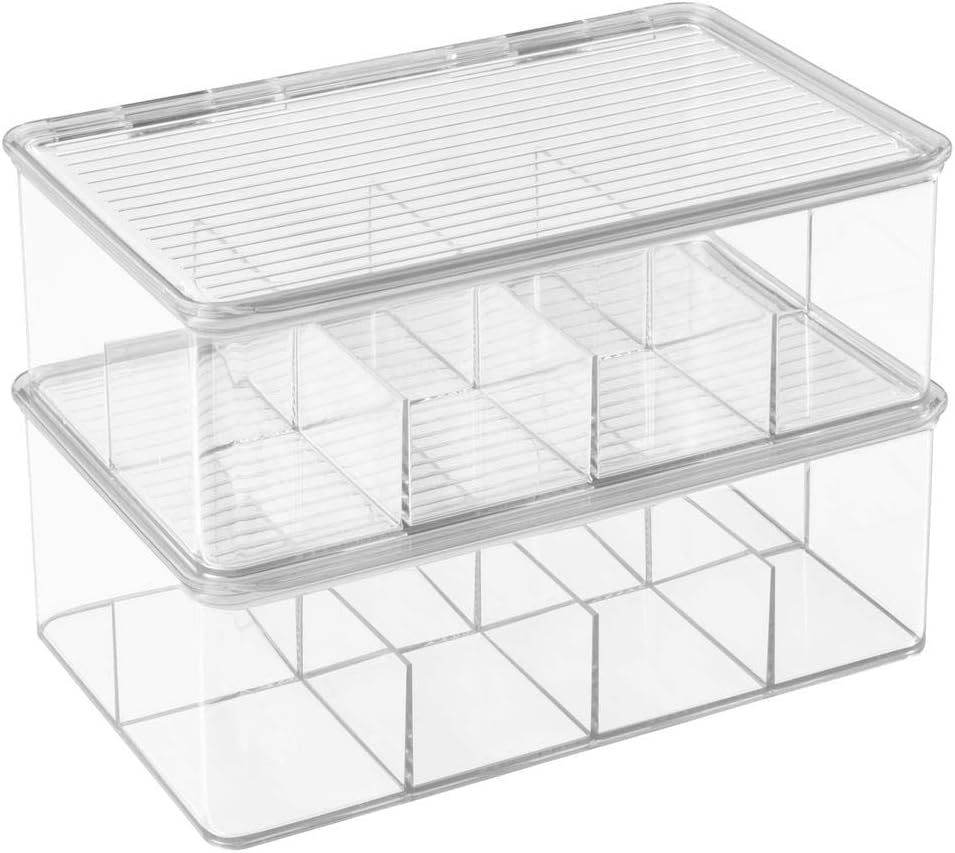 mDesign Plastic First Aid Kit Storage Box for Bathroom, Kitchen, Cabinet, Closet - Organizes Medicine, Ointments, Adhesive Bandages, Dental, Diabetic Supplies - 8 Divided Sections, 2 Pack - Clear: Home & Kitchen