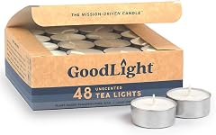 GoodLight Unscented Tea Lights Candles, 48 Paraffin-Free Tealight Candles | Clean-burning Palm-wax, Cotton Wick, Natural Home