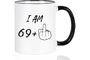 YHRJWN 70th Birthday Gifts for Women Men, I Am 69 Plus Middle Finger Coffee Mug, 70th Birthday Gifts Ideas for Friends, Grandma, Grandpa, Best 70 Year Old Gifts for Her Him, Novelty Cup, 11 Oz