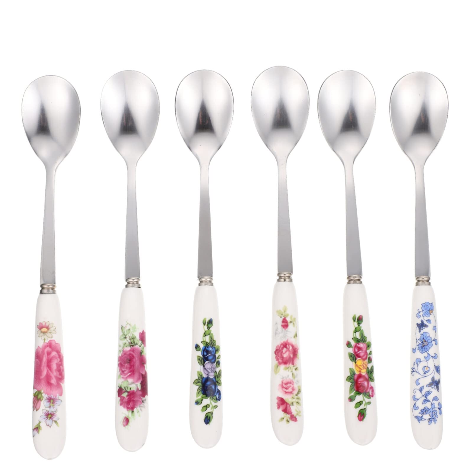 Luxshiny Ceramic Handle Coffee Stirring Spoons Set of 6 Stainless Steel Dessert and Tea Spoons for Home Use 6.10 Inch Ideal for Hot Drinks and Ice Cream