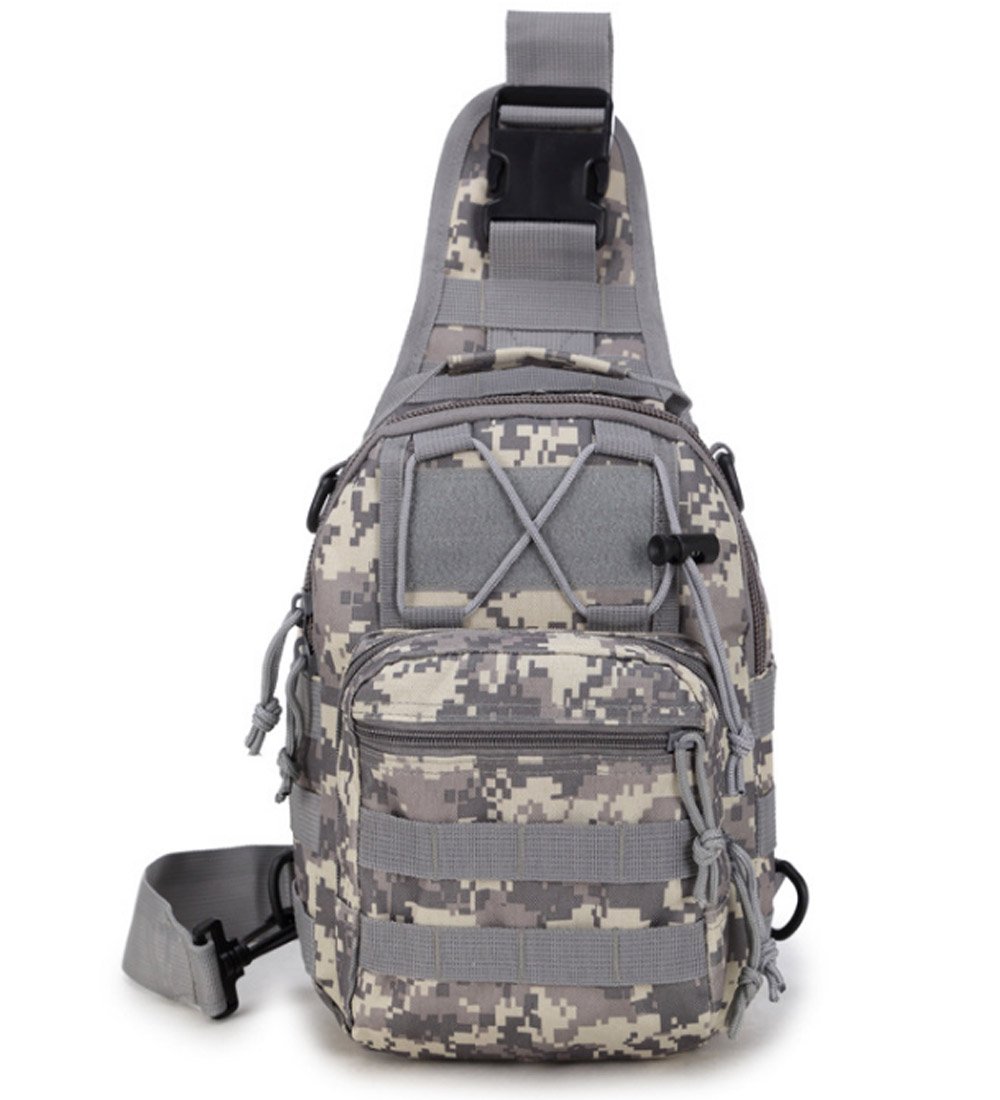 Rullar Small Hiking Daypack Tactical Sling Chest Bag Military Molle Multifunctional Shoulder Messenger Crossbody Backpack Hunting Camping Pack ACU Camouflage