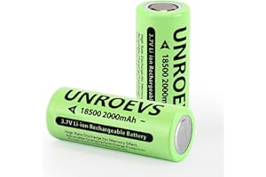 UNROEVS 2 Packs 18500 Rechargeable Battery with Flat Top,3.7V 2000mAh INR 18500 High Capacity Li-ion Battery for Flashlights,Solar Garden Lights. (2, Flat Top)