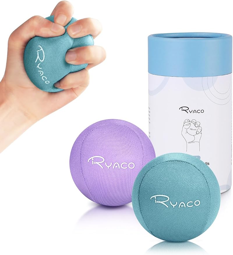 RYACO 2Pcs Hand Exercise Gel Stress Balls Set Purple & Green, 2.3in Diam