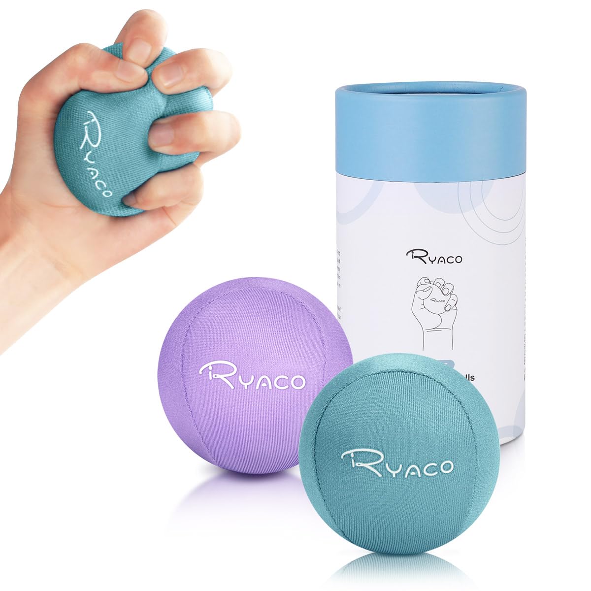 RYACO 2PCS Hand Exercise Gel Stress Balls Set, Soft & Hard Gel Balls Set of 2 for Adults- Anxiety Relief, Resistance Training, Easy Squeeze, Grip Strength (Purple & Green)