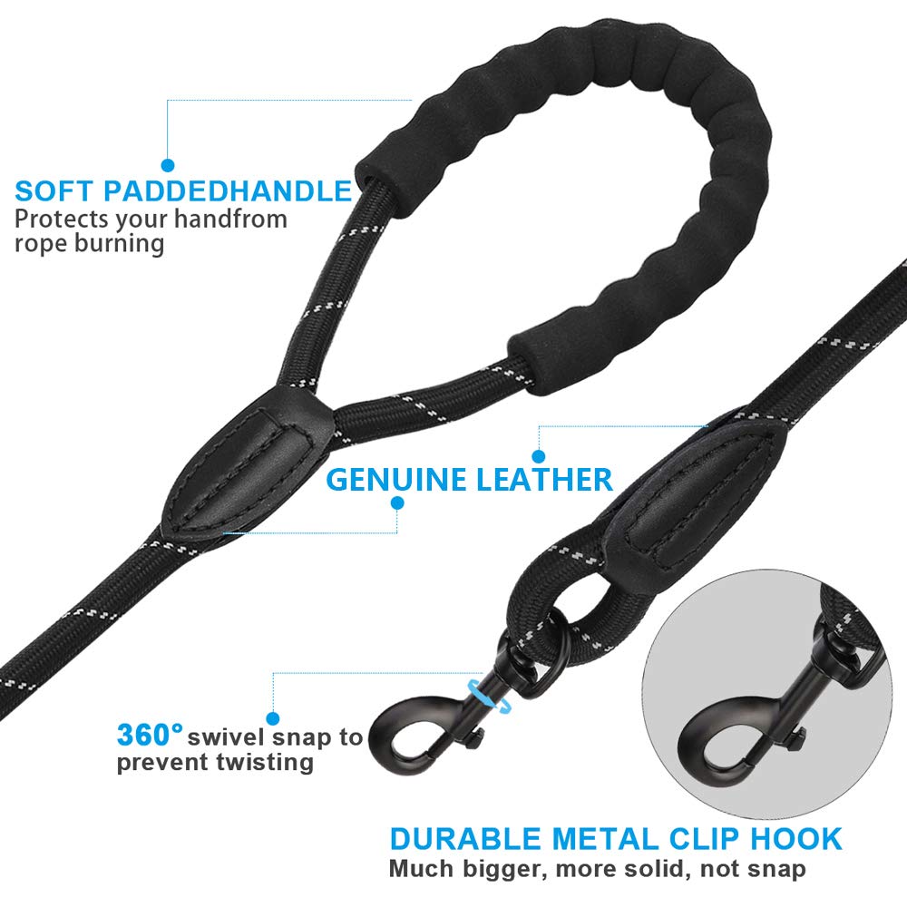 Keenstone Heavy Duty Dog Leash, 4 FT Long Nylon Tape Dog Walking Leash with Comfortable Padded Handle and Highly Reflective Threads for Medium and Large Dogs, Dog Waste Dispenser and Bags Included